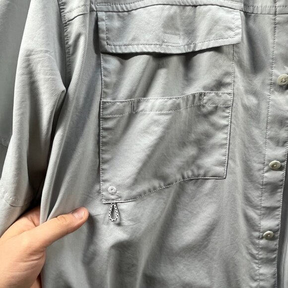 Columbia PFG Fishing Shirt Men Size 3X Gray Vented Omni-Shield Langara BC Salmon - Picture 4 of 11